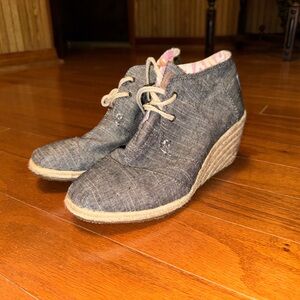 Women's Gray-Blue Denim Toms Wedge Ankle Boots